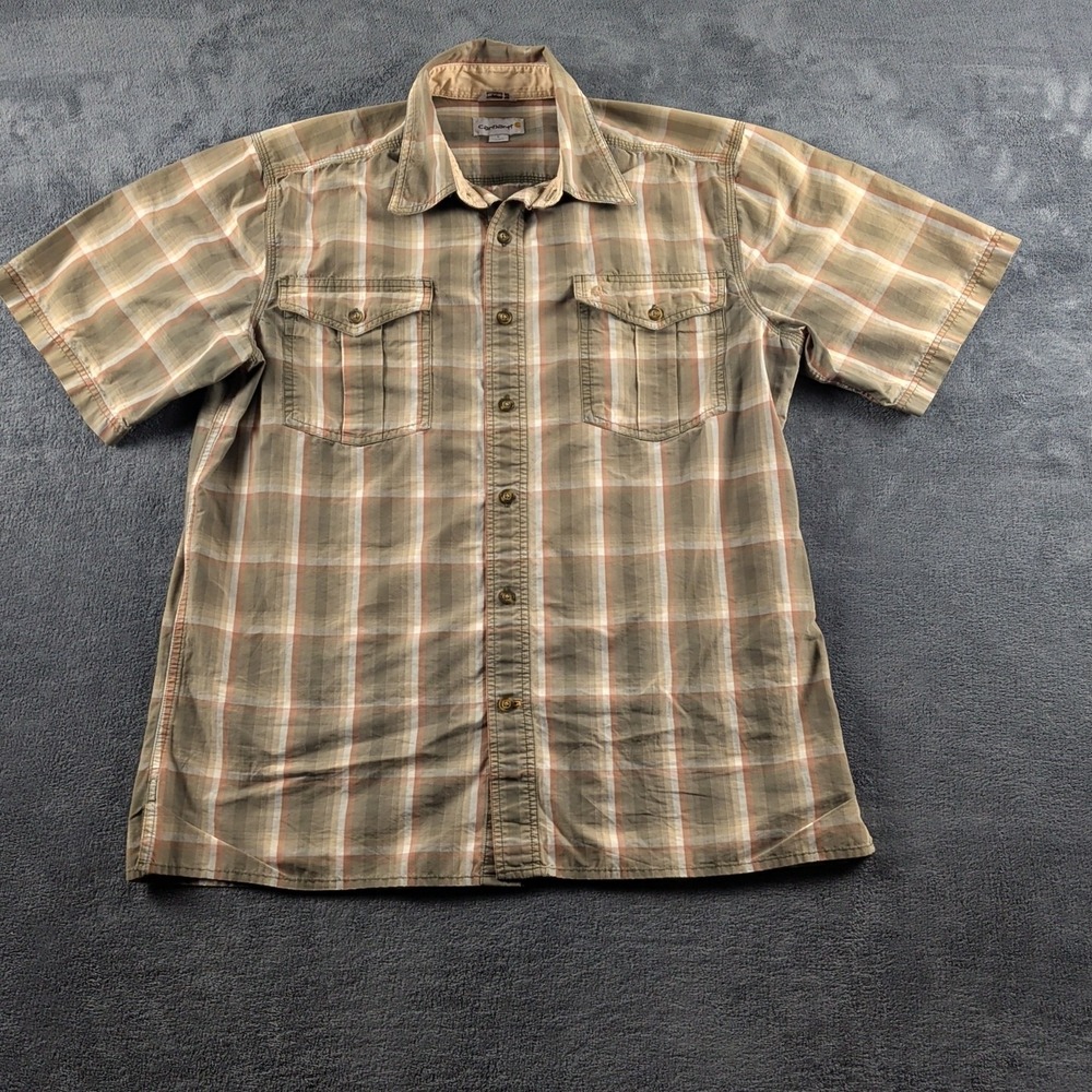 Carhartt Shirt Mens Large Brown Essential Plaid Short Sleeve Button Relaxed Fit